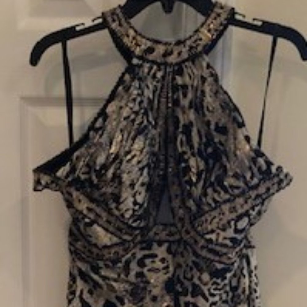 NEW NV Couture animal print halter beaded dress